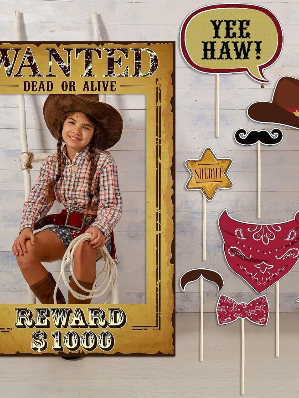 9 PCS West Wanted Photo Booth Prop Kit - 24 x 17 '' Wild Western Selfie Booth Po